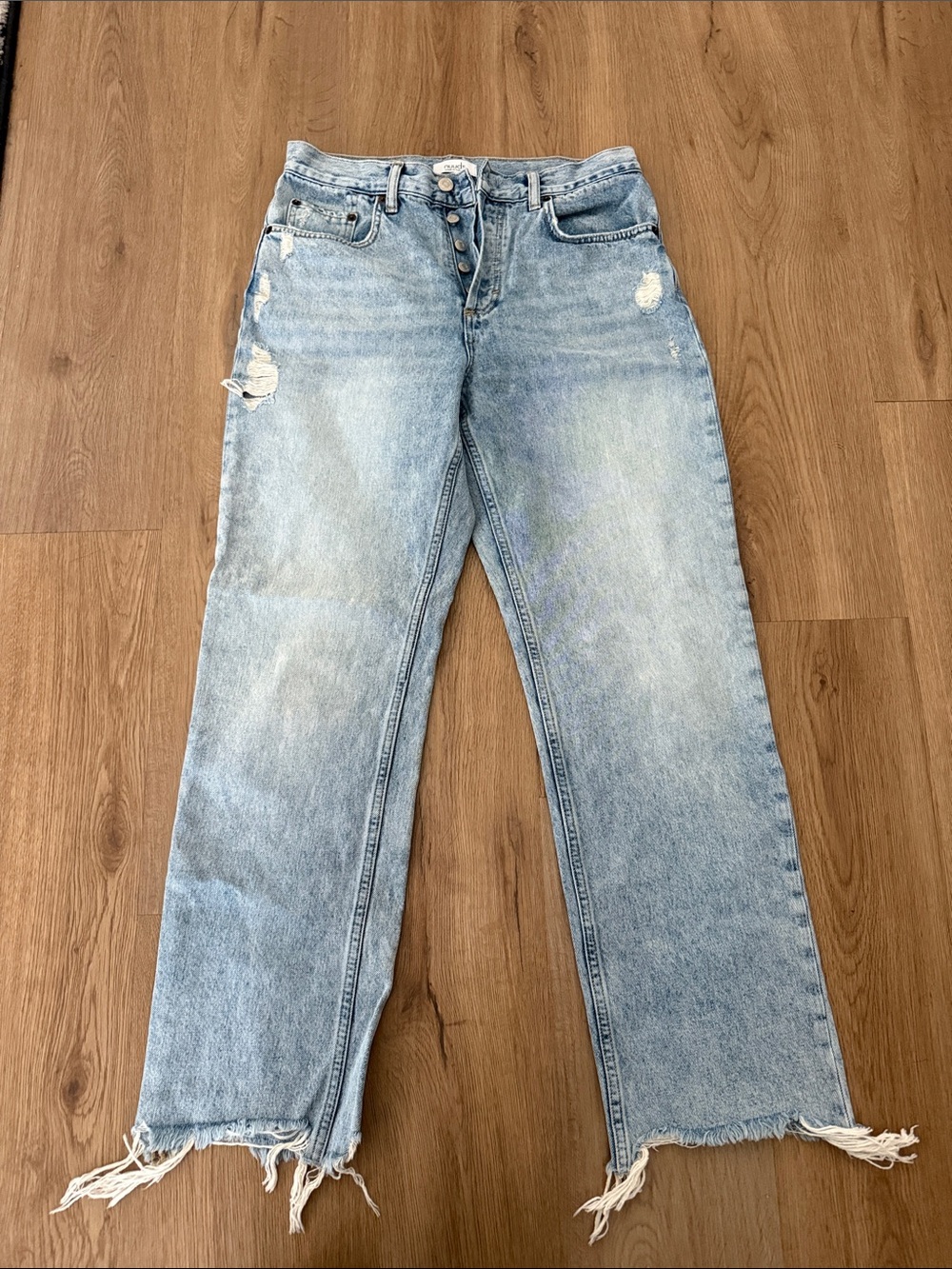 nuuds Light Blue Straight-Leg Jeans with Raw Hem